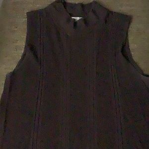 Two-piece cap sleeve brown sweater set.